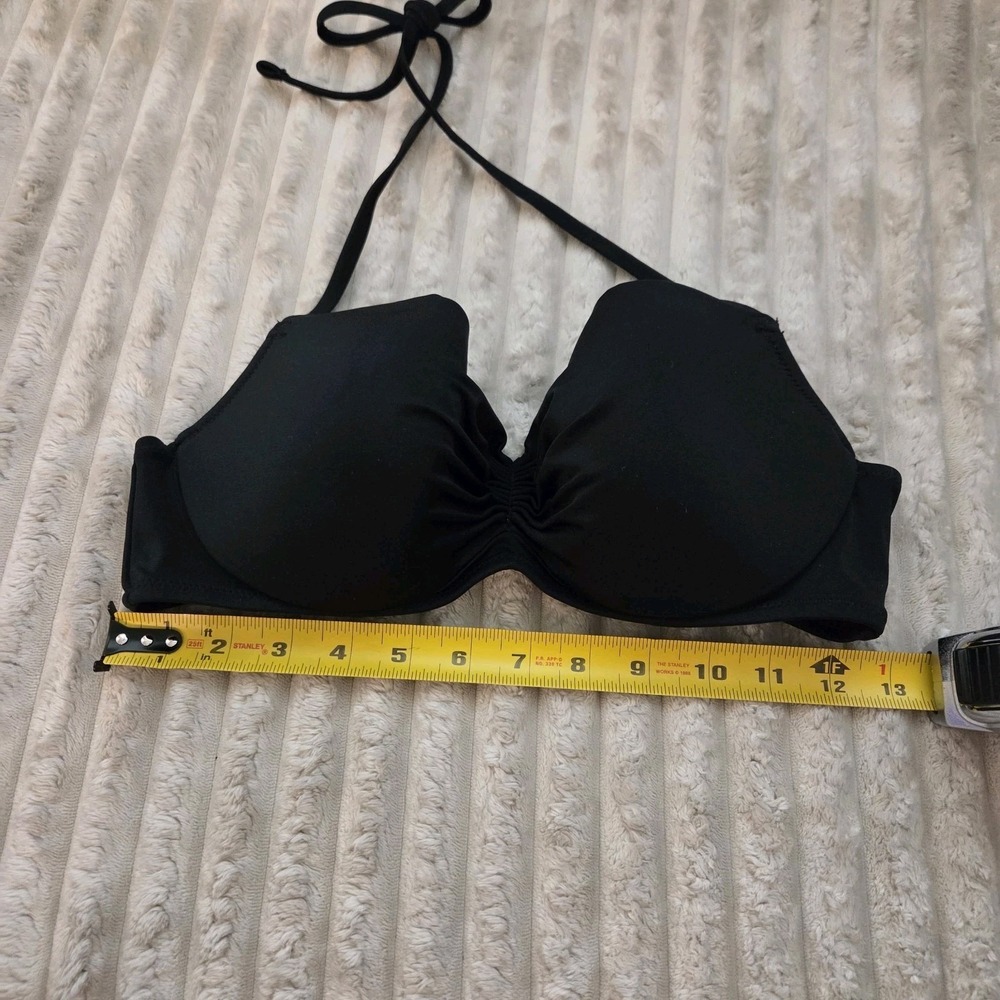 Smart & Sexy Black Push Up Bikini Top 34D Underwire Halter Swim Center Cinch - Picture 3 of 11